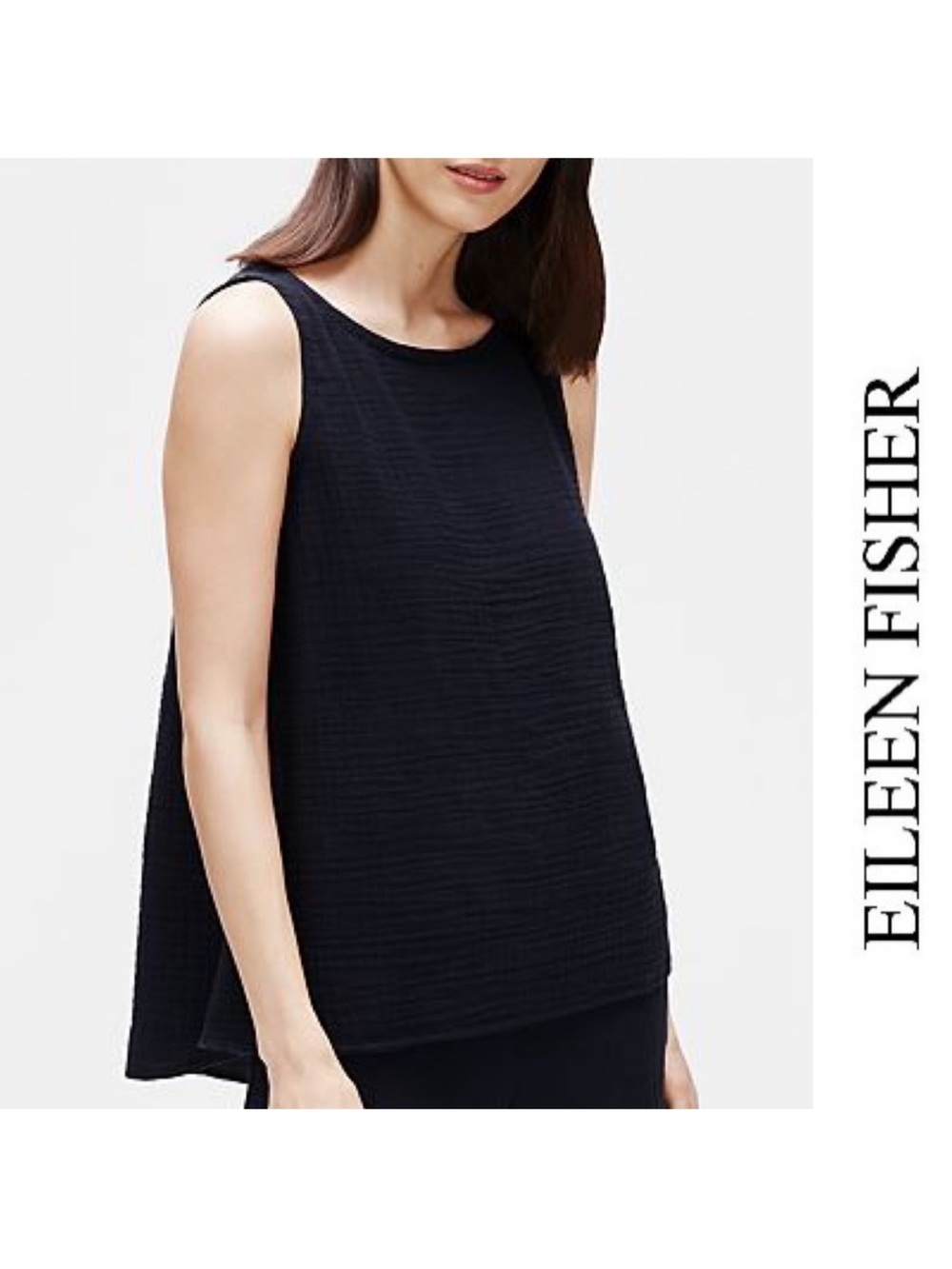Eileen Fisher Black Organic Cotton Gauze Shell